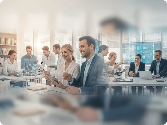 Learn360 team collaborating in a modern office